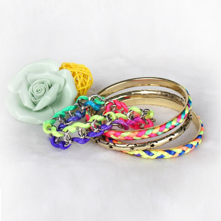 4Pcs Colorful Woven Burnished Gold Bracelets Set Image 3