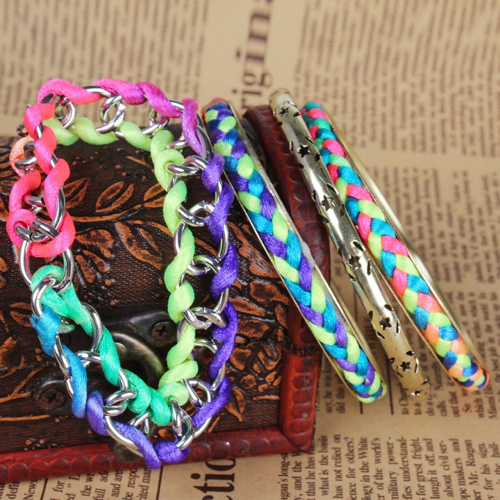 4Pcs Colorful Woven Burnished Gold Bracelets Set Image 7