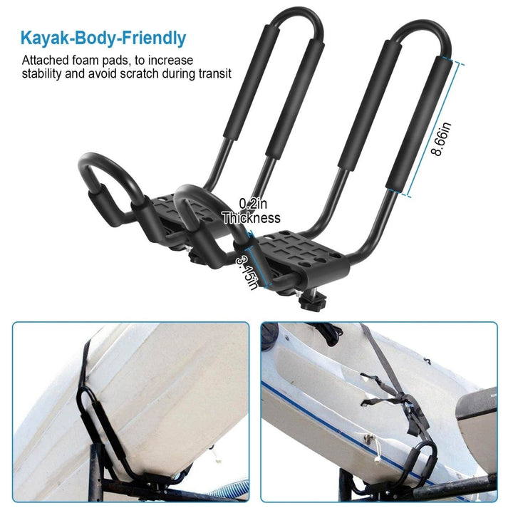 1 Pair Universal J-Bar Kayak Carrier 220LBS Load Heavy Duty Canoe Car Top Mount Carrier Roof Rack with 2Pcs Tie Down Image 4