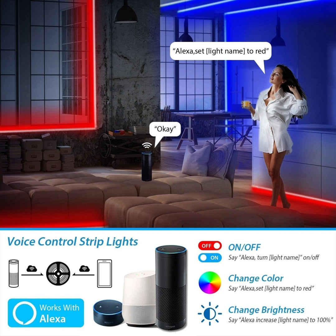 16.4FT 300 LEDs RGB Color Changing WiFi Smart LED Light Strip Work with Alexa Google Assistant Sync Image 3