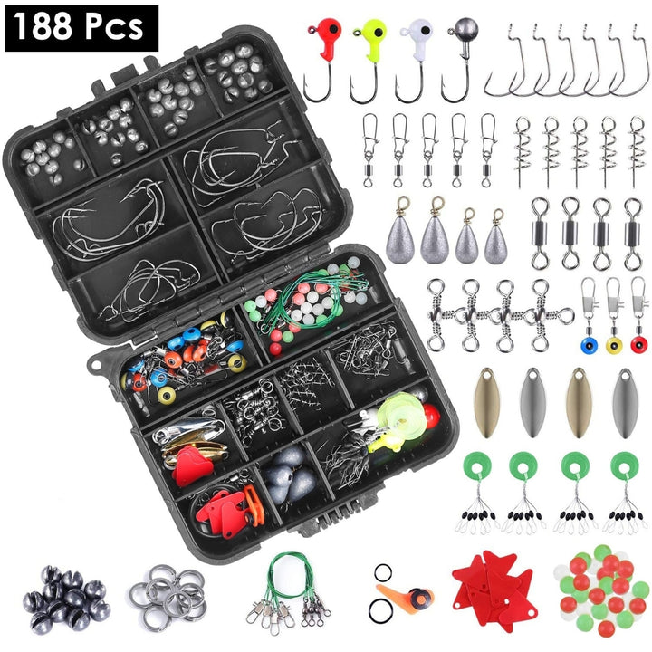 188Pcs Fishing Accessory Kit Portable Fishing Set Including Jig Hooks Sinker Weights Spoon Lure Image 1