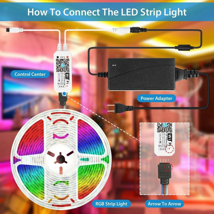 16.4FT 300 LEDs RGB Color Changing WiFi Smart LED Light Strip Work with Alexa Google Assistant Sync Image 7