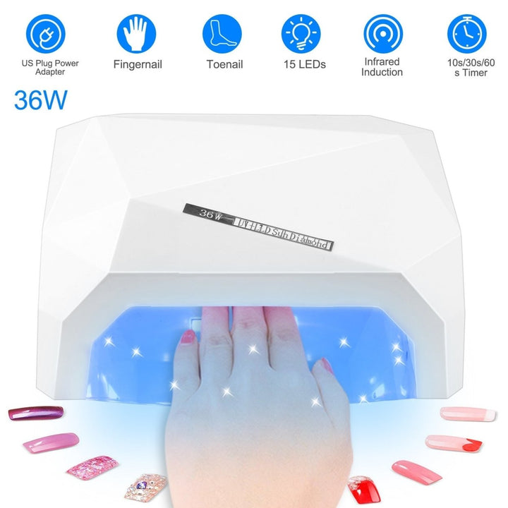 36W UV LED Lamp Nail Polish Dryer 15 LEDs Fingernail Toenail Gel Curing Machine Nail Art Painting Salon Tools Set US Image 4