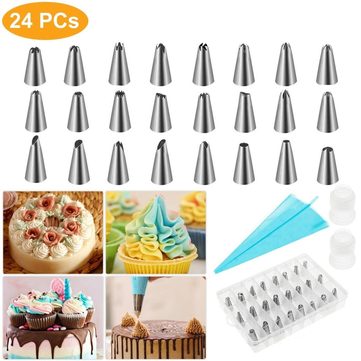 24Pcs Cake Decorating Supplies kit Stainless Steel DIY Baking Supplies Icing Tips Image 1