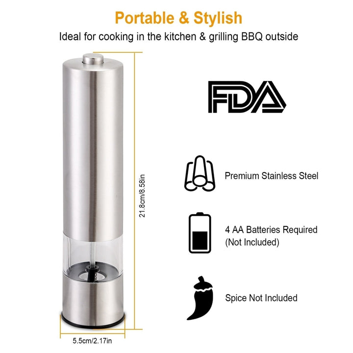 Electric Salt Pepper Grinder with Light Adjustable Coarseness Stainless Steel Salt Pepper Shaker Image 7