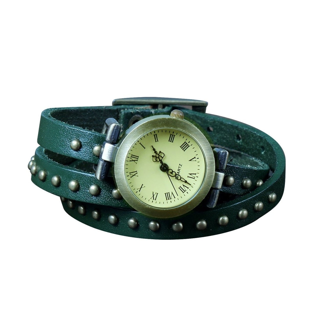 Fashionable Rivet Leather Belt Retro Watch Hand Chain Image 1