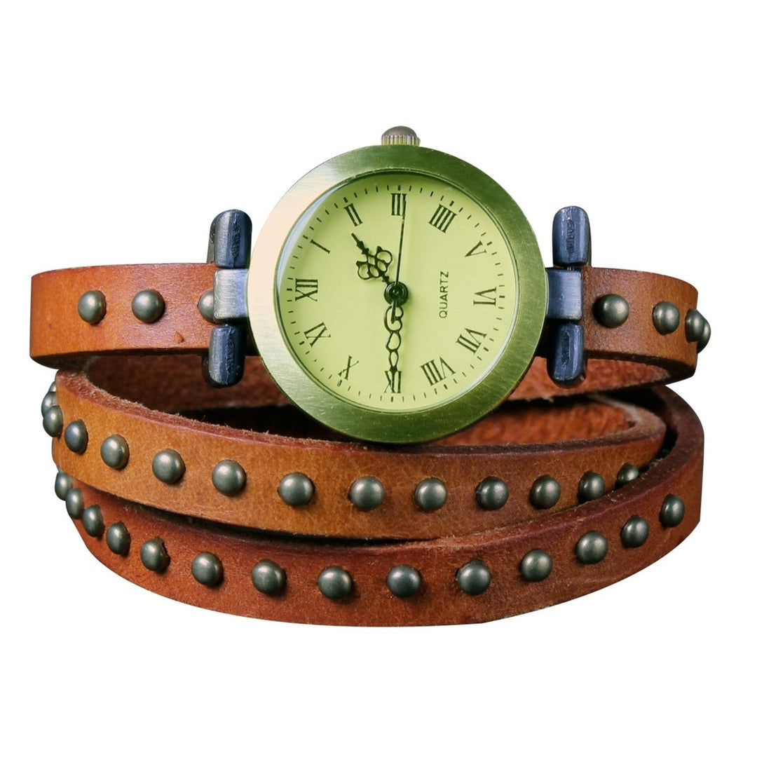 Fashionable Rivet Leather Belt Retro Watch Hand Chain Image 3