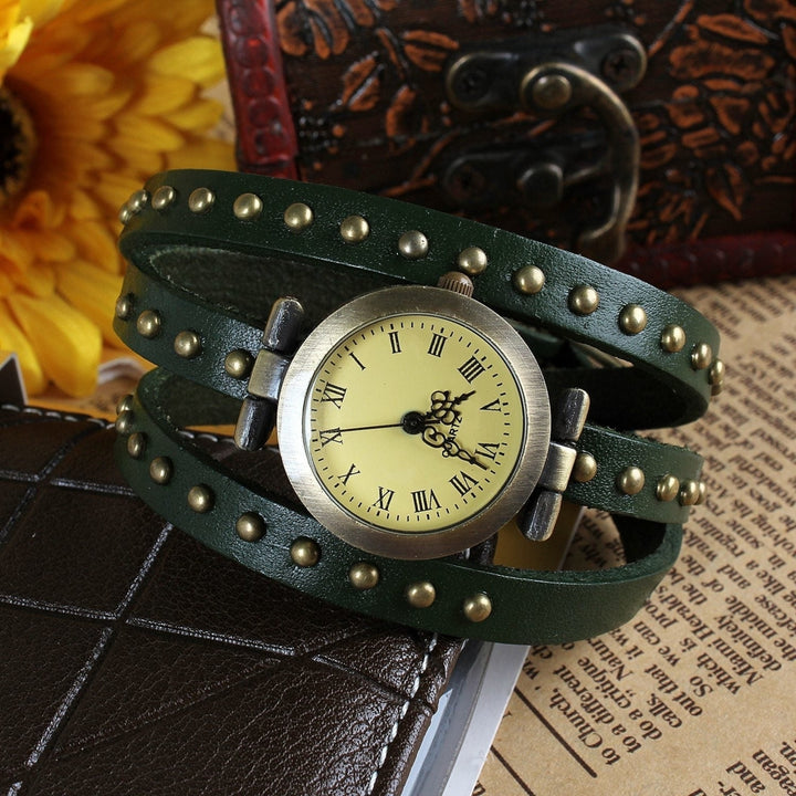 Fashionable Rivet Leather Belt Retro Watch Hand Chain Image 9