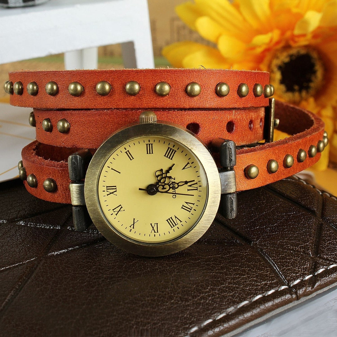 Fashionable Rivet Leather Belt Retro Watch Hand Chain Image 11