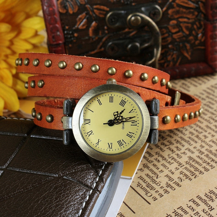 Fashionable Rivet Leather Belt Retro Watch Hand Chain Image 12