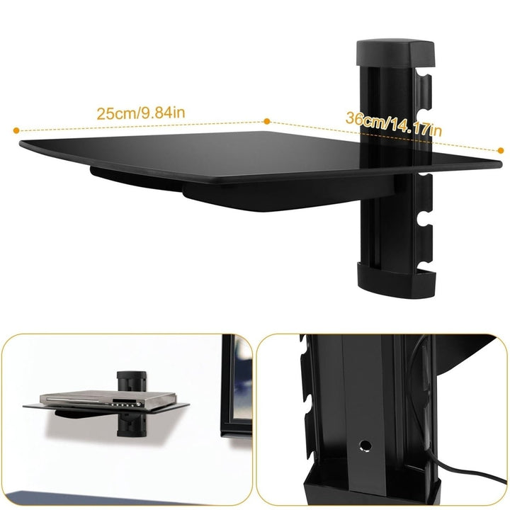 Floating Wall Mounted Strengthened Tempered Glass Shelf for DVD Cable Boxes Image 1