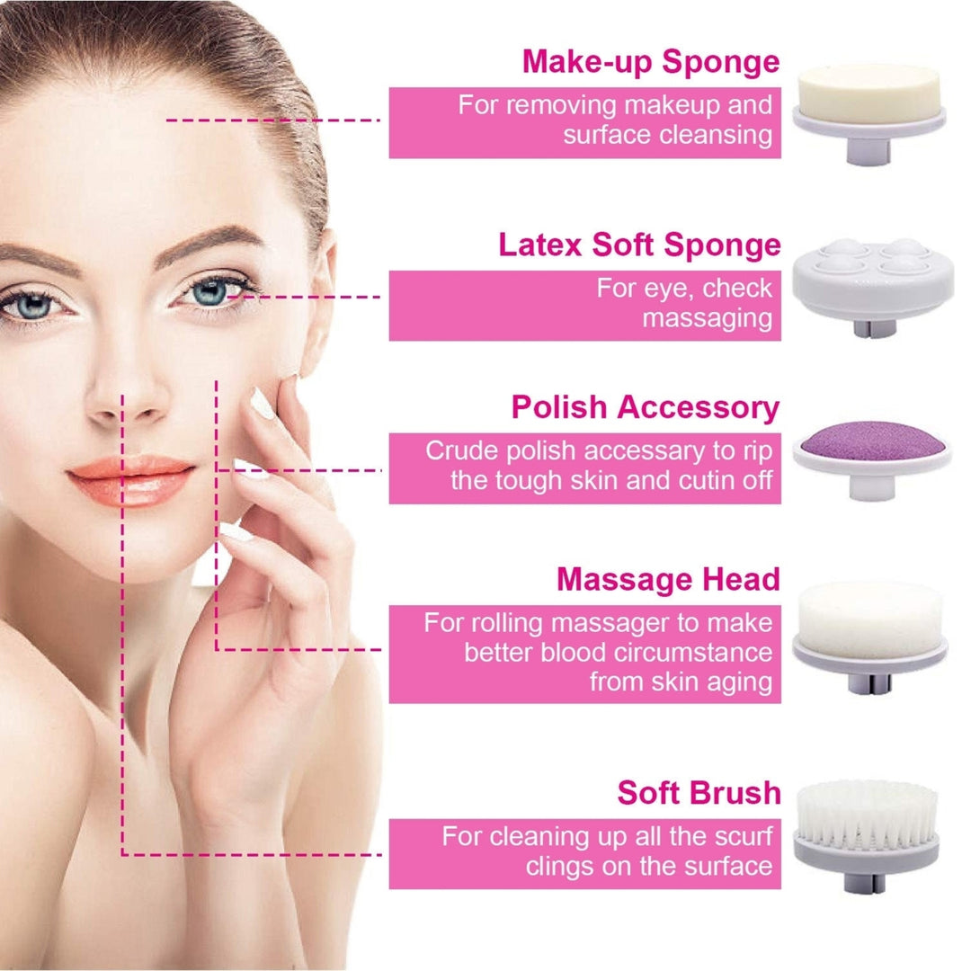 Facial Cleansing Brush Waterproof Face Spin Cleaning Brush with 5 Brush Heads Deep Cleansing Body Facial Brush Image 3