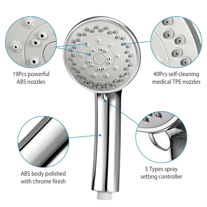 Handheld Shower Head Stainless High Pressure 5 Spray Settings Massage Spa Showerhead Chrome Face Image 3