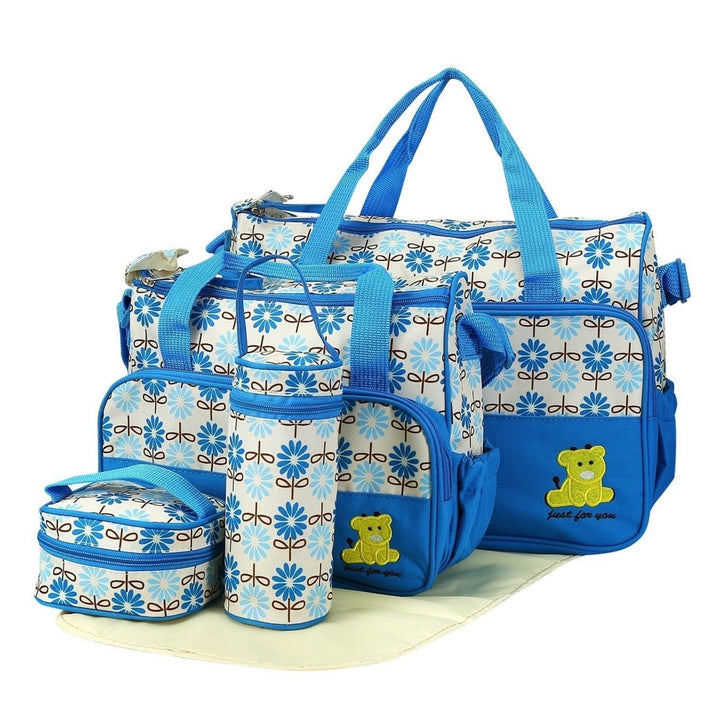 5PCS Baby Nappy Diaper Bags Set Mummy Diaper Shoulder Bags with Nappy Changing Pad Insulated Pockets Travel Tote Bags Image 1