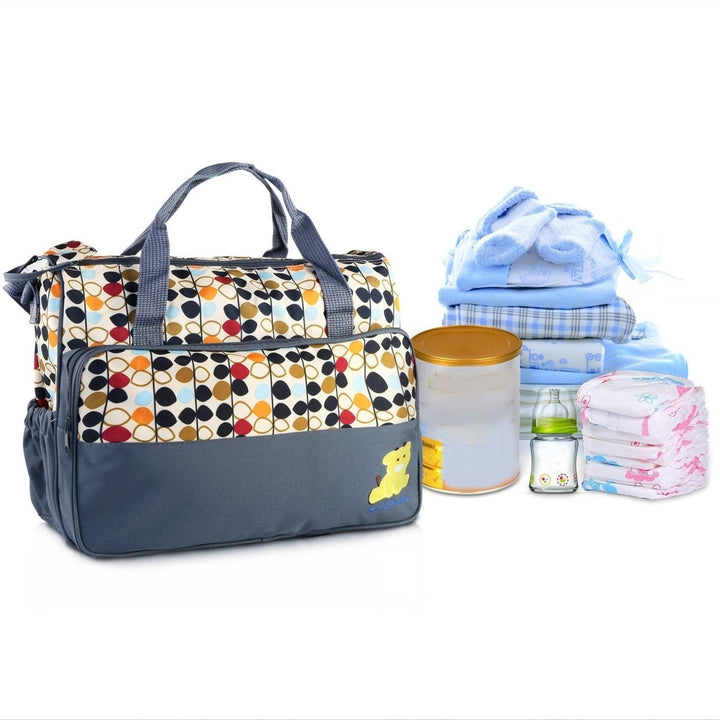 5PCS Baby Nappy Diaper Bags Set Mummy Diaper Shoulder Bags with Nappy Changing Pad Insulated Pockets Travel Tote Bags Image 4