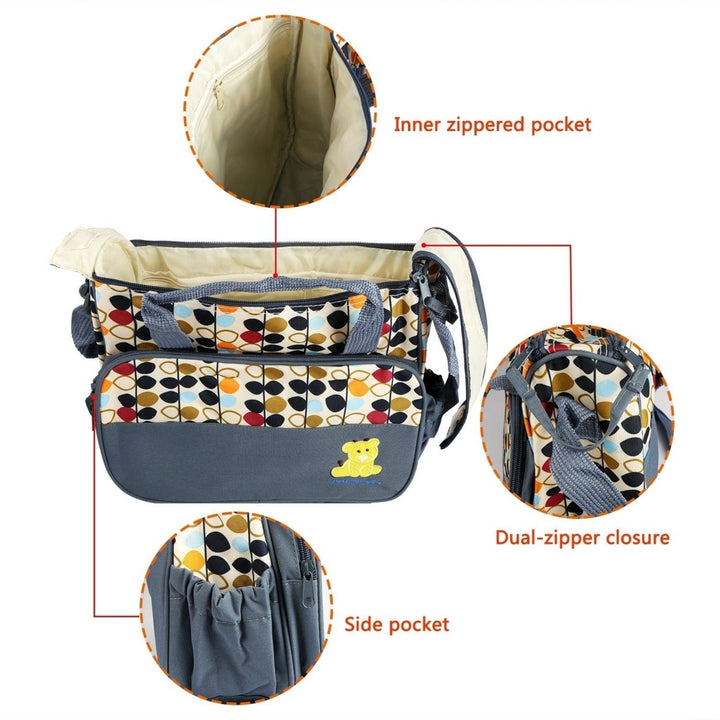 5PCS Baby Nappy Diaper Bags Set Mummy Diaper Shoulder Bags with Nappy Changing Pad Insulated Pockets Travel Tote Bags Image 7