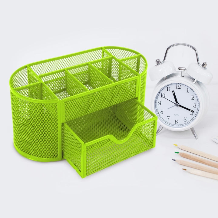 Metal Mesh Pencil Holders Desk Organizer with 9 Compartment Pen Holder Storage Image 8