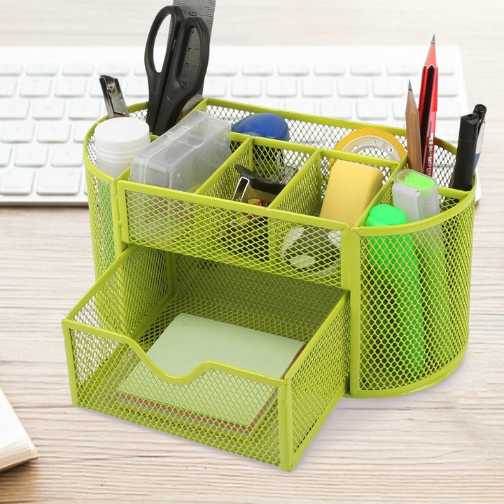 Metal Mesh Pencil Holders Desk Organizer with 9 Compartment Pen Holder Storage Image 9