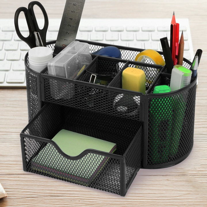 Metal Mesh Pencil Holders Desk Organizer with 9 Compartment Pen Holder Storage Image 11