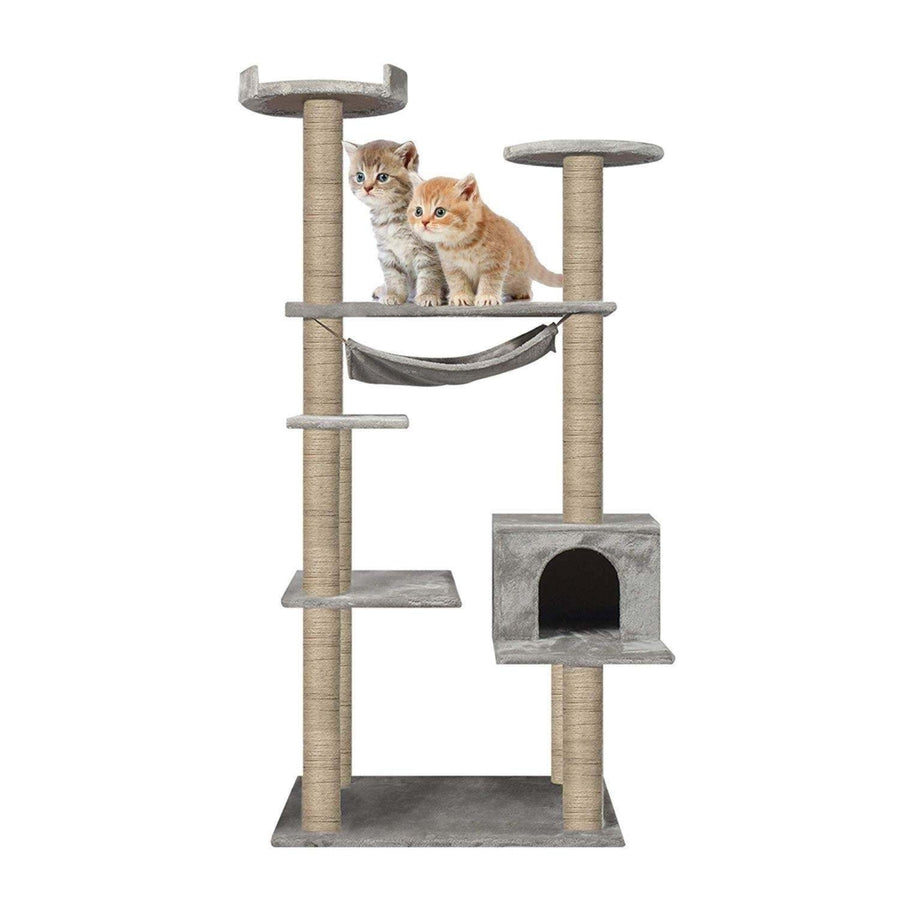 55.1" Multi-Scratcher Scratching Post Cat Tree  Grey Image 1