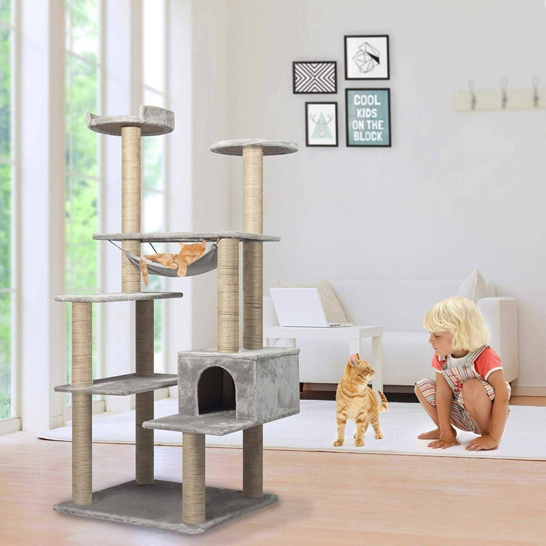 55.1" Multi-Scratcher Scratching Post Cat Tree  Grey Image 2