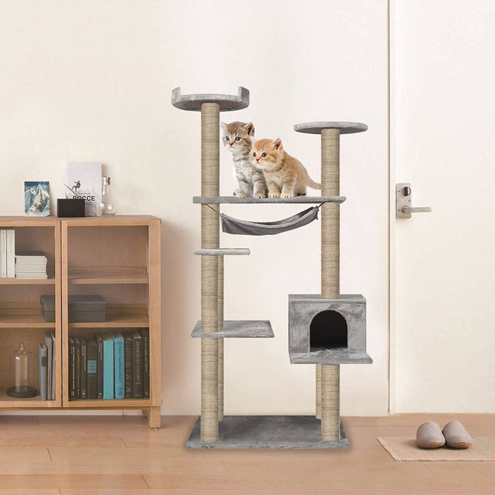 55.1" Multi-Scratcher Scratching Post Cat Tree  Grey Image 3