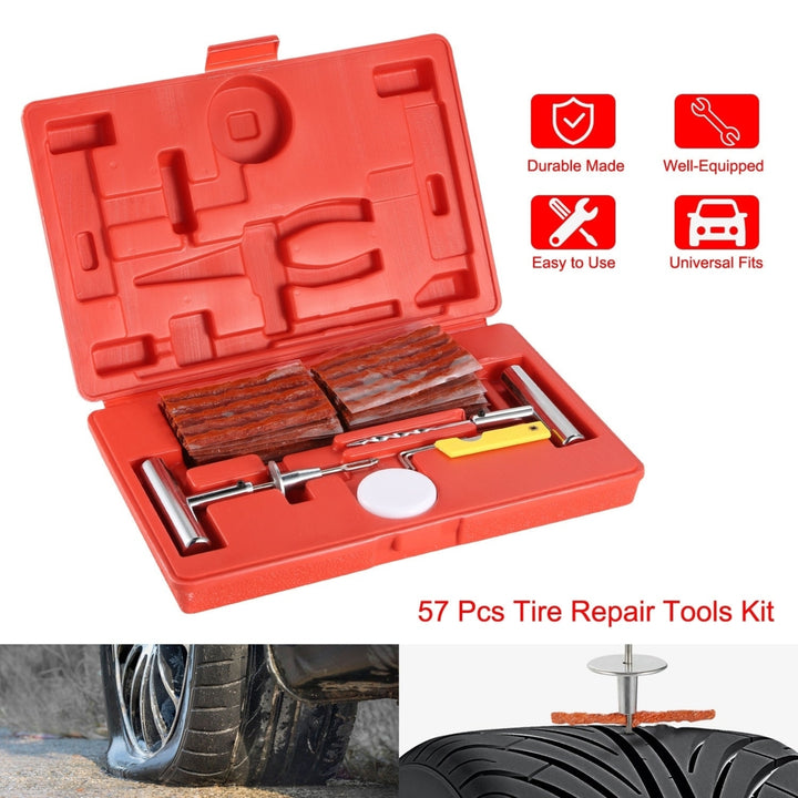 57 Pcs Universal Tire Repair Tools Kit Flat Tire Puncture Repair Tools for Cars Trucks Image 2