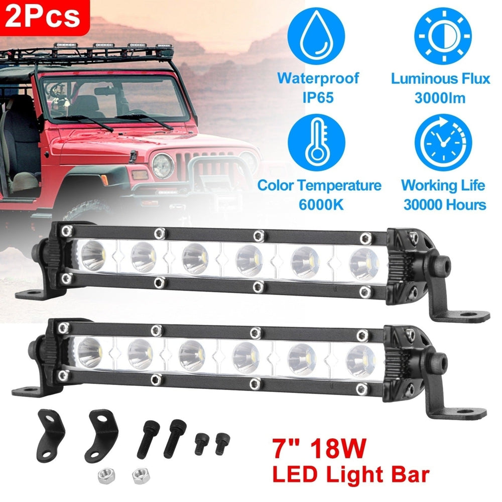 7" LED Light Bar Single Row Offroad Spot Lights 18W Ultra Slim Straight Work Light for Trailer Truck Bus Boat Image 2