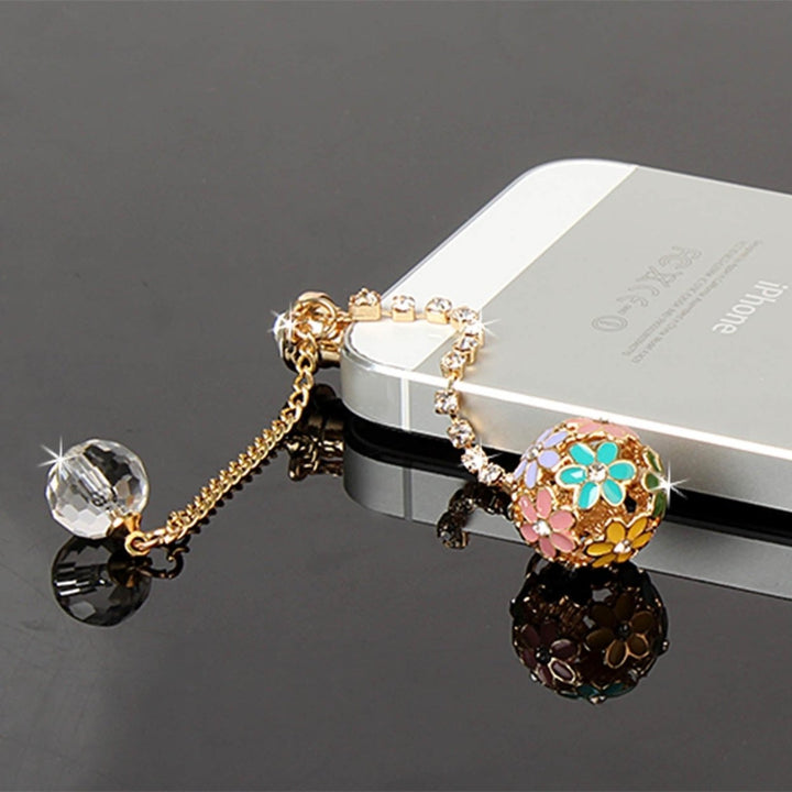 Anti-Dust Plug Charm Colorful Crystal Diamond Ball Phone Pendant Dust Cap Pendant For Cell Phone with 3.5mm Jack Image 4