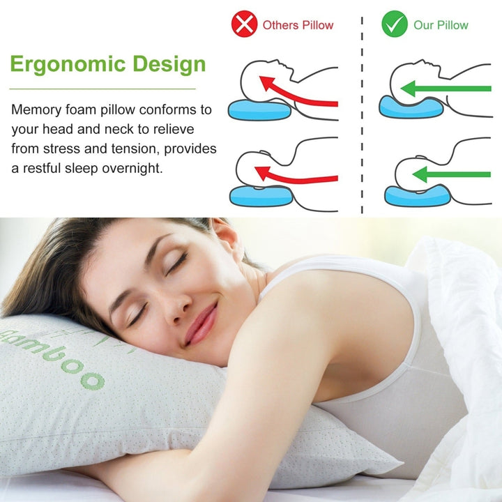 Bamboo Memory Foam Pillow Hypoallergenic Bed Pillow For Head Neck Rest Sleeping Shredded Pillow With Washable Cover Image 3