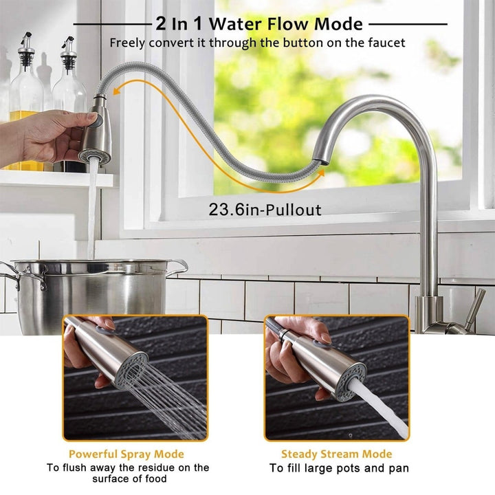 Kitchen Faucets Single Handle Kitchen Sink Faucet Brushed Nickel Stainless Steel Pulldown Head Faucet Image 4