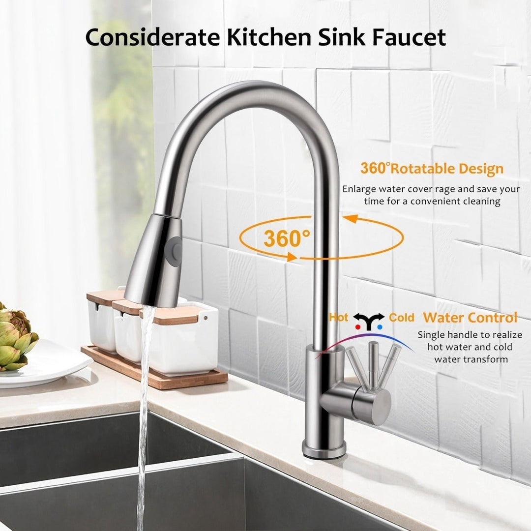 Kitchen Faucets Single Handle Kitchen Sink Faucet Brushed Nickel Stainless Steel Pulldown Head Faucet Image 4