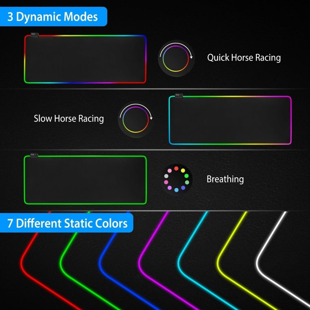 Large LED Gaming Mouse Pad RGB Computer Keyboard Mouse Mat with 10 Light Modes Non-Slip Rubber Base Image 2