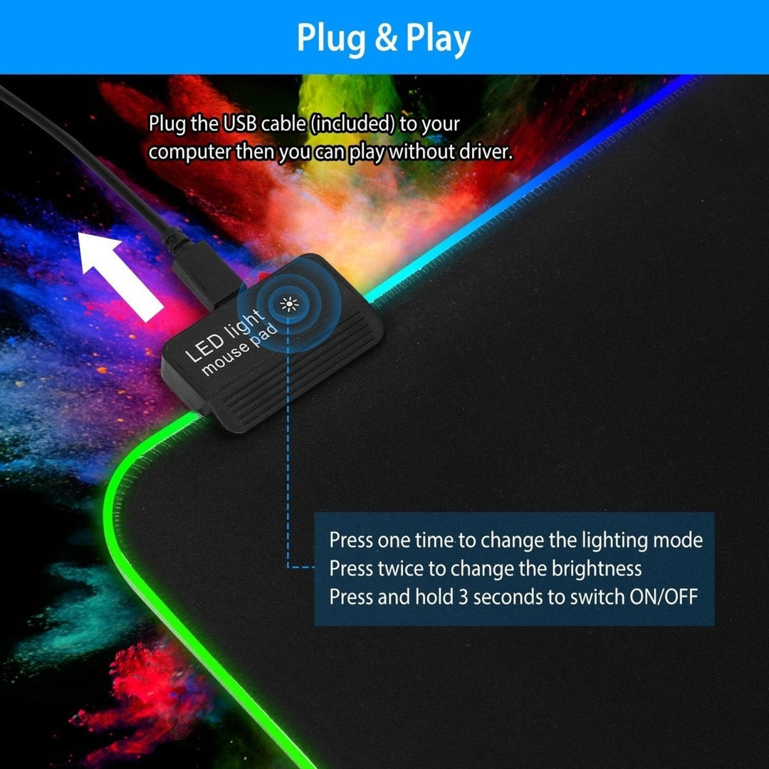 Large LED Gaming Mouse Pad RGB Computer Keyboard Mouse Mat with 10 Light Modes Non-Slip Rubber Base Image 6