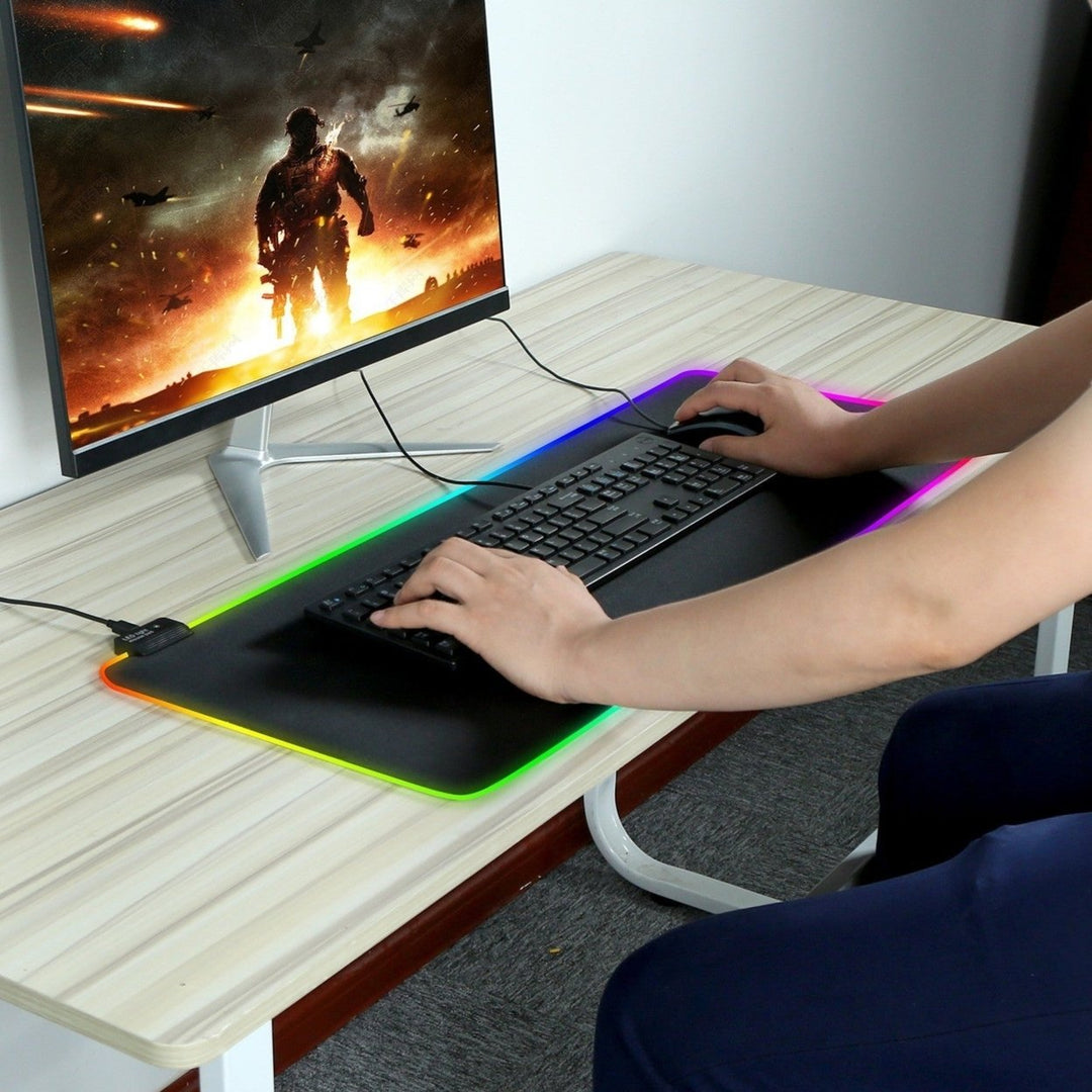 Large LED Gaming Mouse Pad RGB Computer Keyboard Mouse Mat with 10 Light Modes Non-Slip Rubber Base Image 7