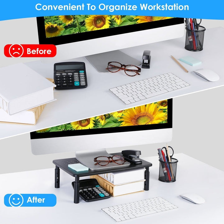 Monitor Stand Riser 3 Height Adjustable Desk Riser Organizer with Ventilation Holes Image 2