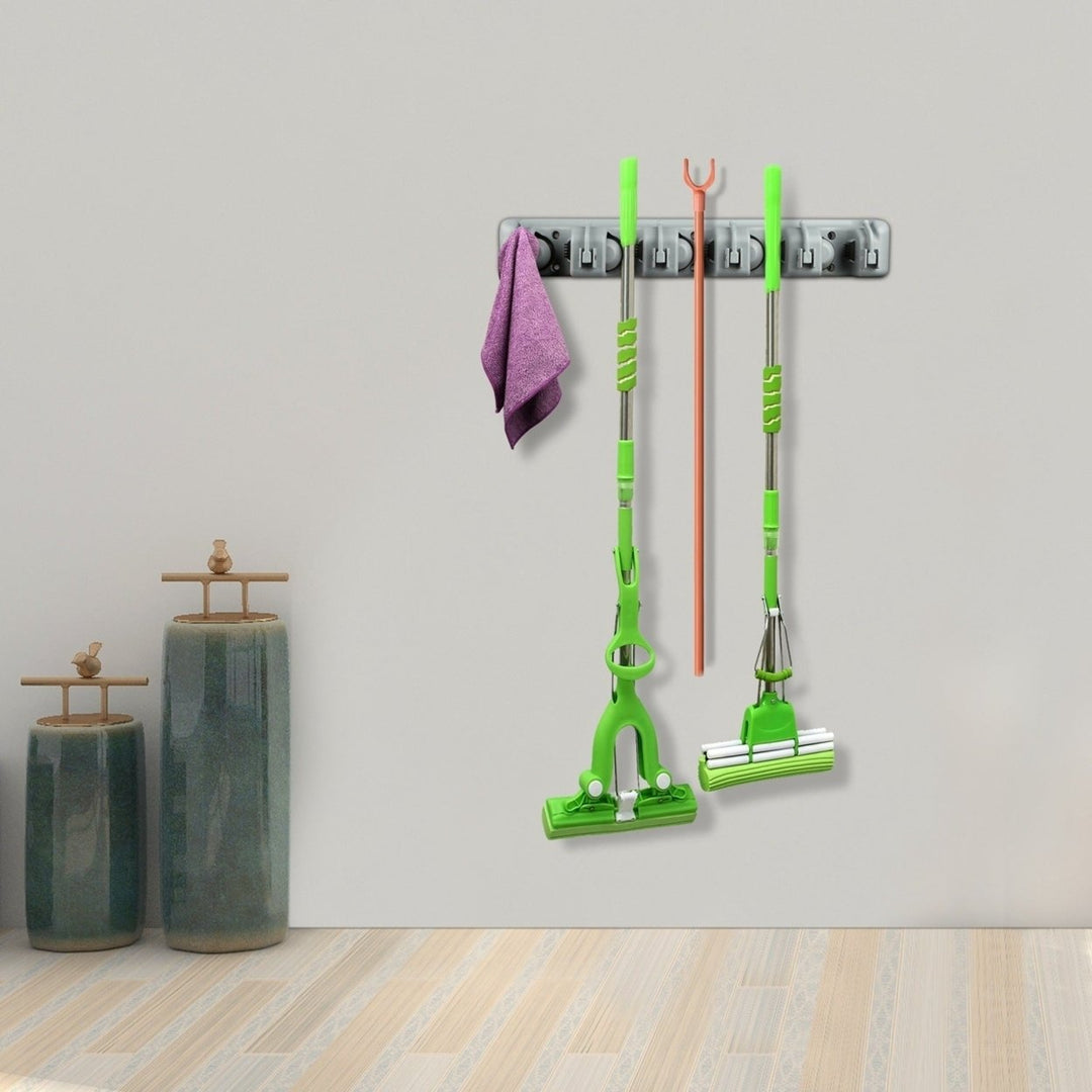 Mop Holder Wall Mount Mop Broom Holder Mop Hanger Organizer Storage Rack with 5-Position Image 4