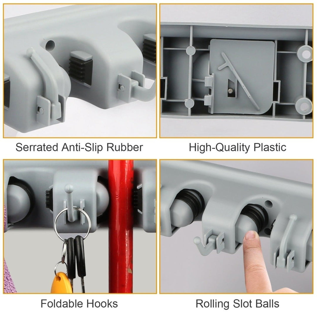 Mop Holder Wall Mount Mop Broom Holder Mop Hanger Organizer Storage Rack with 5-Position Image 4