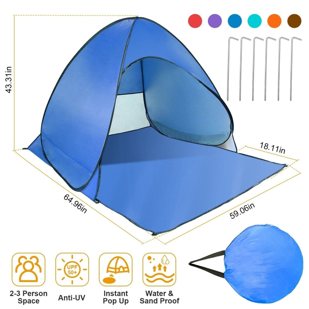 Pop Up Beach Tent Sun Shade Shelter Anti UV Automatic Waterproof Tent Canopy for 2 to 3 Man with Net Window Storage Bag Image 2