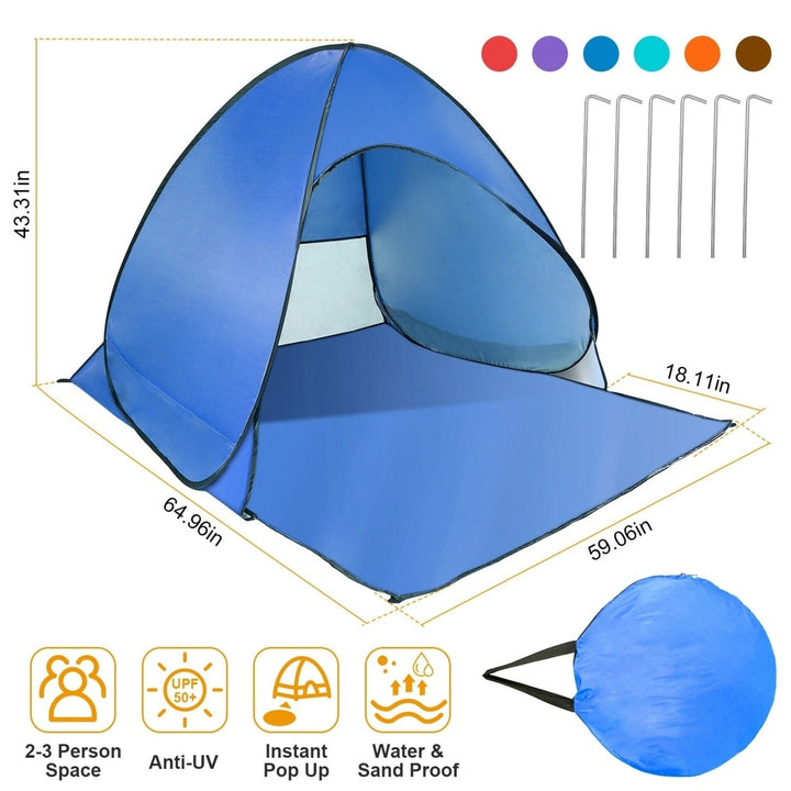 Pop Up Beach Tent Sun Shade Shelter Anti UV Automatic Waterproof Tent Canopy for 2 to 3 Man with Net Window Storage Bag Image 2