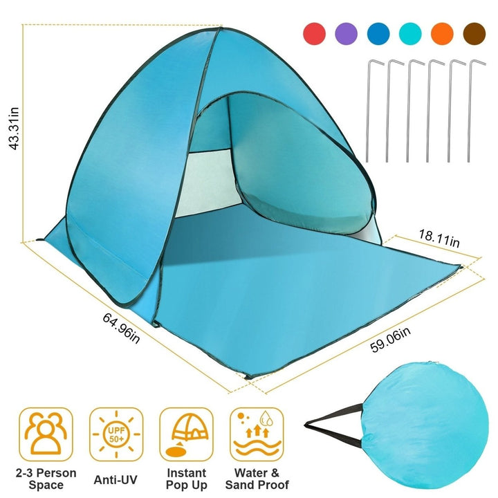 Pop Up Beach Tent Sun Shade Shelter Anti UV Automatic Waterproof Tent Canopy for 2 to 3 Man with Net Window Storage Bag Image 3