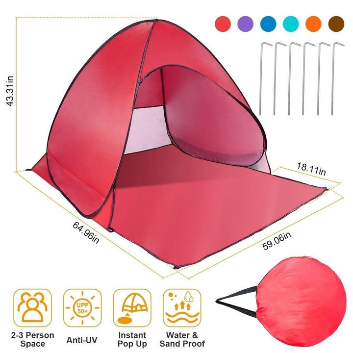Pop Up Beach Tent Sun Shade Shelter Anti UV Automatic Waterproof Tent Canopy for 2 to 3 Man with Net Window Storage Bag Image 4