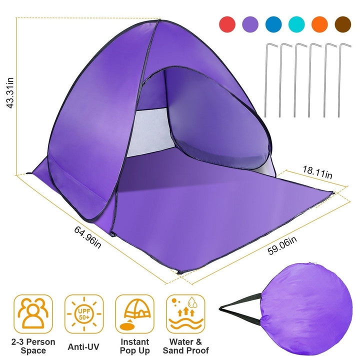 Pop Up Beach Tent Sun Shade Shelter Anti UV Automatic Waterproof Tent Canopy for 2 to 3 Man with Net Window Storage Bag Image 1