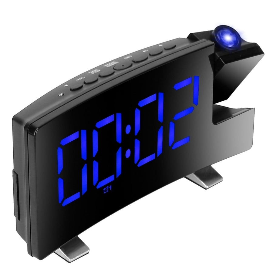 Projection Alarm Clock with Radio Function 7.7In Curved Screen LED Digital Alarm Clock with Dual Alarms 4 Dimmer 12 24 Image 1