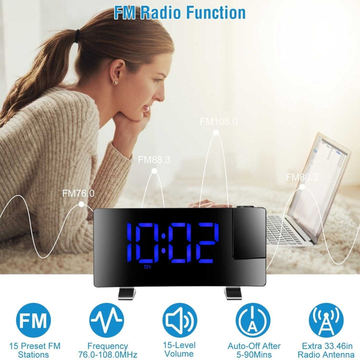 Projection Alarm Clock with Radio Function 7.7In Curved Screen LED Digital Alarm Clock with Dual Alarms 4 Dimmer 12 24 Image 4