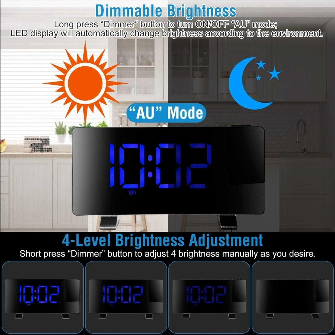 Projection Alarm Clock with Radio Function 7.7In Curved Screen LED Digital Alarm Clock with Dual Alarms 4 Dimmer 12 24 Image 9