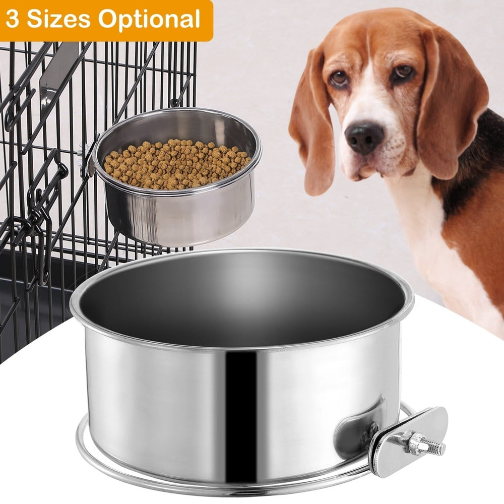 Stainless Steel Dog Bowl Pets Hanging Food Bowl Detachable Pet Cage Food Water Bowl with Clamp Holder Image 2