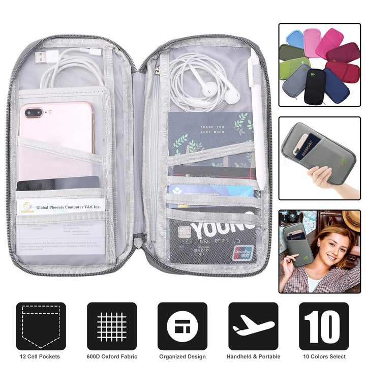 Travel Passport Wallet 12Cells Ticket ID Credit Card Holder Water Repellent Documents Phone Organizer Image 2