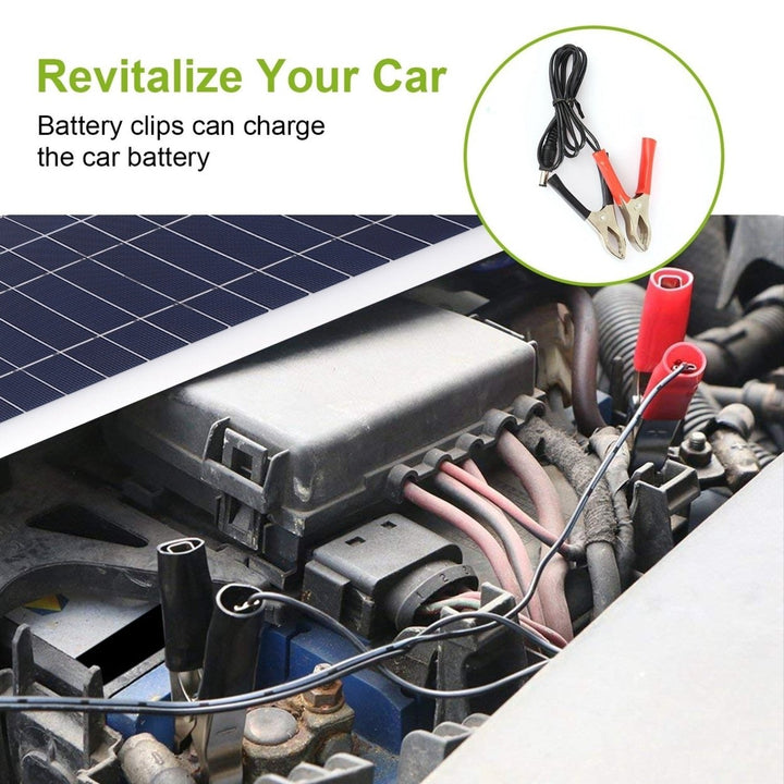 Outdoor Solar Panel 12V 25W Car Battery Charger IP68 Waterproof with 3.0A Dual USB Charging Clip Line Image 3