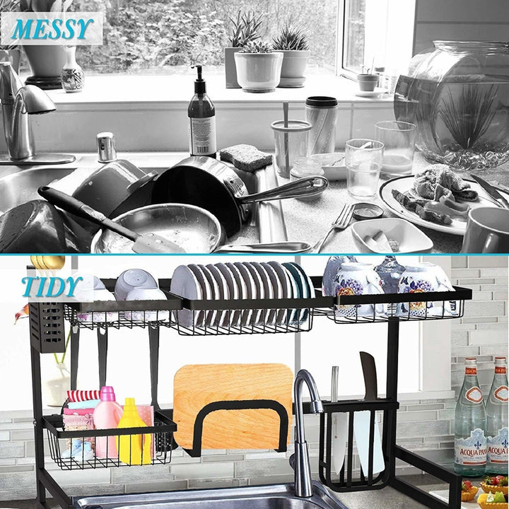 Over The Sink Dish Drying Rack Stainless Steel Kitchen Supplies Storage Shelf Drainer Organizer 35" x 12.2" x 20.4" Image 4